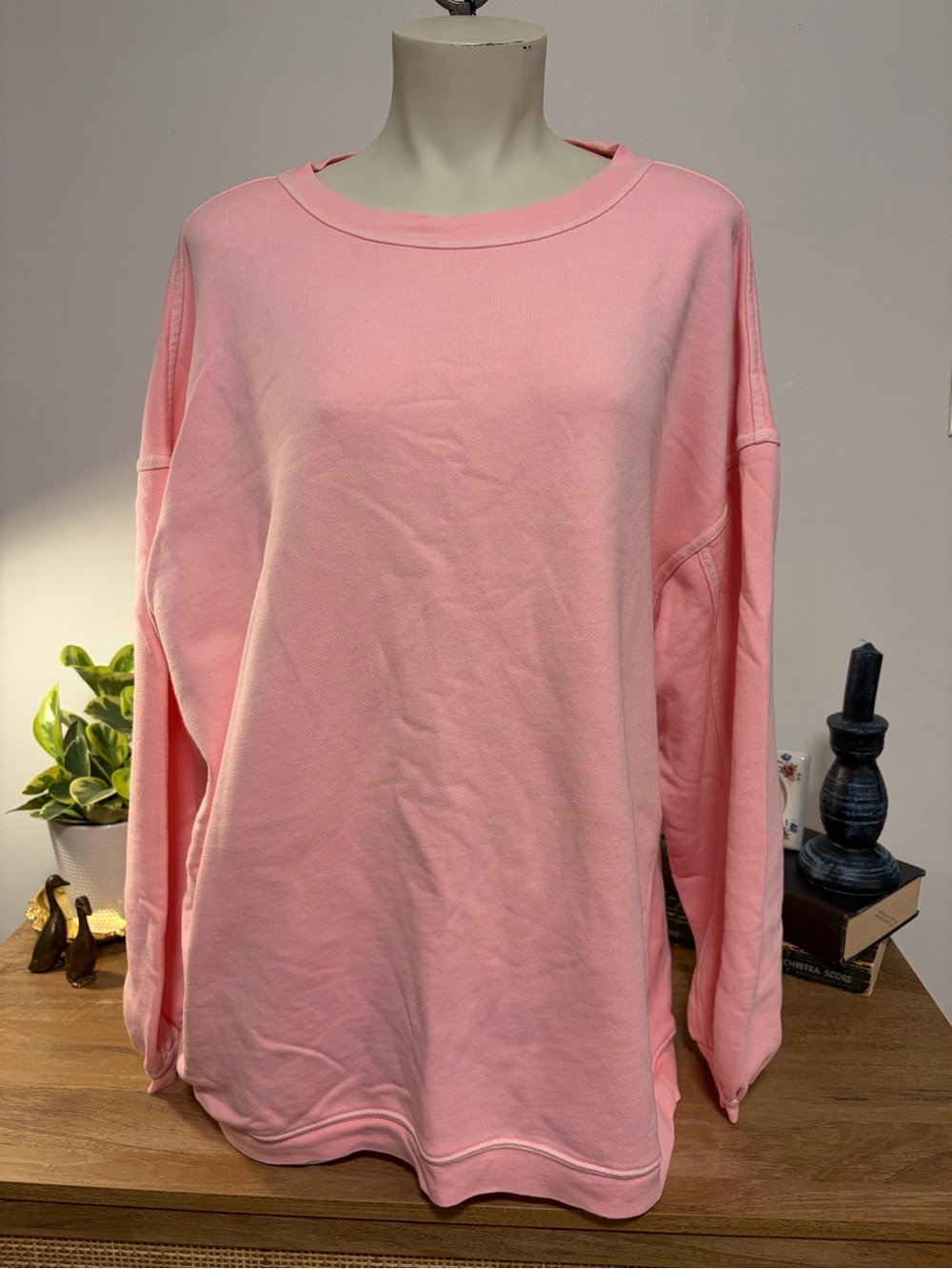 Aerie REAL Foundation Crew Sweatshirt M Pink Oversized Bubble Sleeve